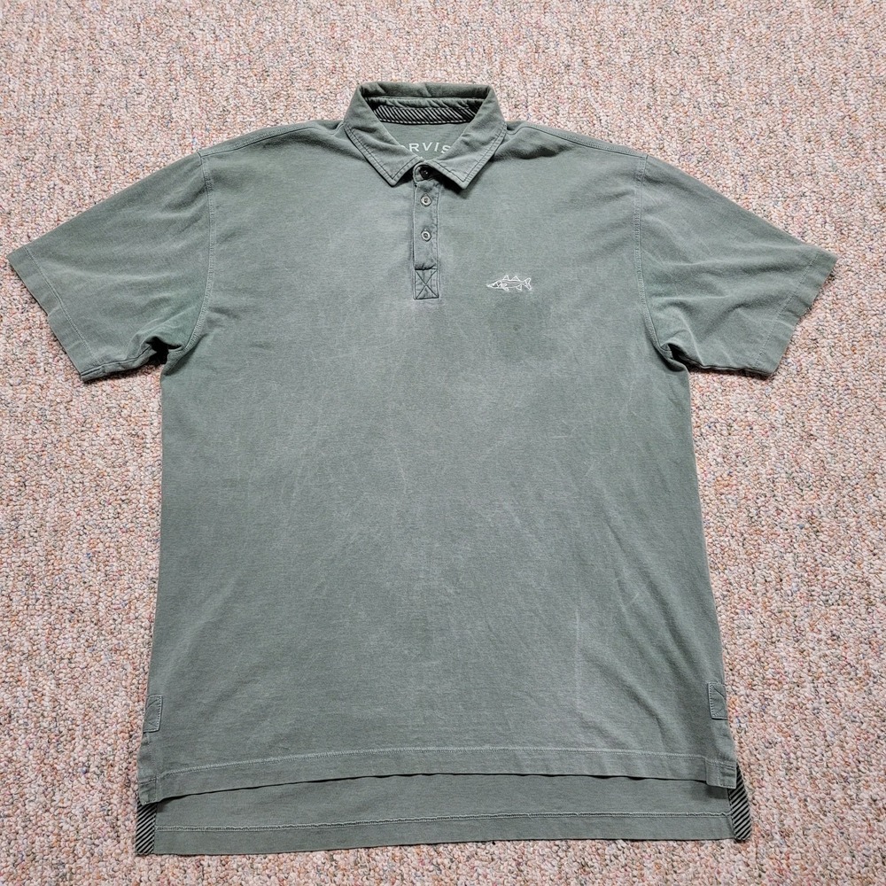 Orvis Anglers Polo Shirt Mens Large Green Cotton Pullover Hiking Fishing Outdoor